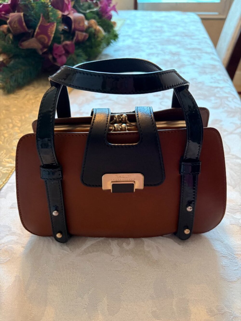 Vintage BALLY Structured Two-Tone Frame Top-Handle Bag - Like New